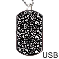 Xmas Pattern Dog Tag Usb Flash (two Sides) by Valentinaart