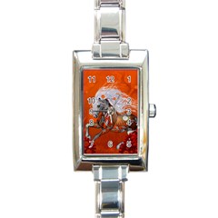 Steampunk, Wonderful Wild Steampunk Horse Rectangle Italian Charm Watch by FantasyWorld7