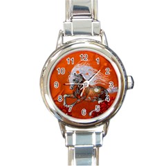 Steampunk, Wonderful Wild Steampunk Horse Round Italian Charm Watch by FantasyWorld7