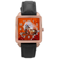 Steampunk, Wonderful Wild Steampunk Horse Rose Gold Leather Watch  by FantasyWorld7