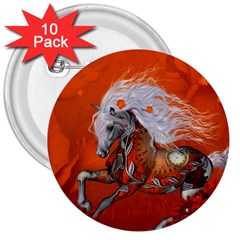 Steampunk, Wonderful Wild Steampunk Horse 3  Buttons (10 Pack)  by FantasyWorld7