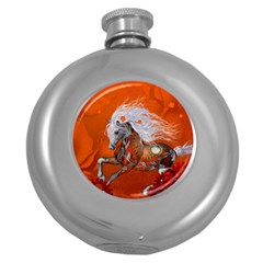 Steampunk, Wonderful Wild Steampunk Horse Round Hip Flask (5 Oz) by FantasyWorld7