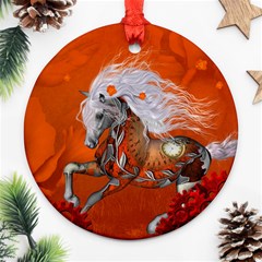 Steampunk, Wonderful Wild Steampunk Horse Round Ornament (two Sides) by FantasyWorld7