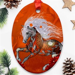 Steampunk, Wonderful Wild Steampunk Horse Oval Ornament (two Sides) by FantasyWorld7