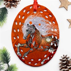 Steampunk, Wonderful Wild Steampunk Horse Ornament (oval Filigree) by FantasyWorld7