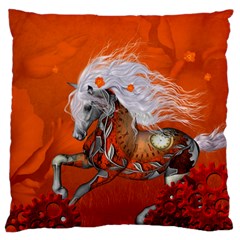 Steampunk, Wonderful Wild Steampunk Horse Large Flano Cushion Case (one Side) by FantasyWorld7