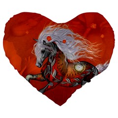 Steampunk, Wonderful Wild Steampunk Horse Large 19  Premium Flano Heart Shape Cushions by FantasyWorld7