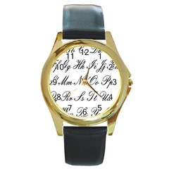 Alphabet Embassy Font Round Gold Metal Watch