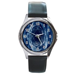 Worm Hole Line Space Blue Round Metal Watch