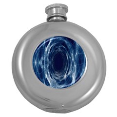 Worm Hole Line Space Blue Round Hip Flask (5 Oz) by Mariart