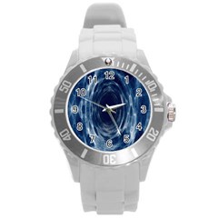 Worm Hole Line Space Blue Round Plastic Sport Watch (l) by Mariart