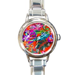 Aloha Hawaiian Flower Floral Sexy Summer Orange Round Italian Charm Watch by Mariart