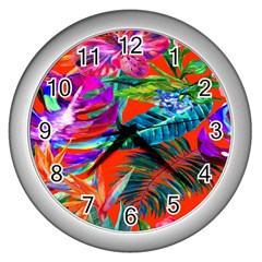 Aloha Hawaiian Flower Floral Sexy Summer Orange Wall Clocks (silver) 