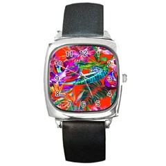 Aloha Hawaiian Flower Floral Sexy Summer Orange Square Metal Watch by Mariart