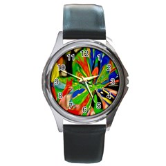 Acrobat Wormhole Transmitter Monument Socialist Reality Rainbow Round Metal Watch by Mariart