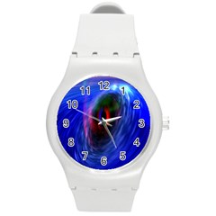 Black Hole Blue Space Galaxy Round Plastic Sport Watch (m) by Mariart