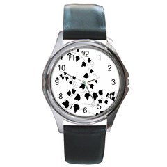 Black Leaf Round Metal Watch