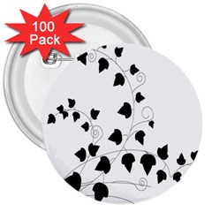 Black Leaf 3  Buttons (100 Pack)  by Mariart