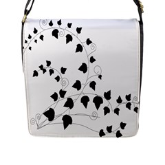 Black Leaf Flap Messenger Bag (l)  by Mariart