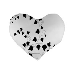 Black Leaf Standard 16  Premium Flano Heart Shape Cushions