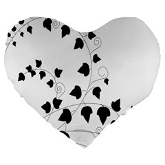 Black Leaf Large 19  Premium Flano Heart Shape Cushions