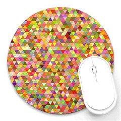 Multicolored Mixcolor Geometric Pattern Round Mousepads by paulaoliveiradesign