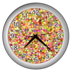 Multicolored Mixcolor Geometric Pattern Wall Clocks (silver)  by paulaoliveiradesign