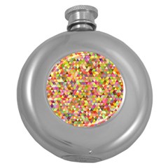 Multicolored Mixcolor Geometric Pattern Round Hip Flask (5 Oz) by paulaoliveiradesign