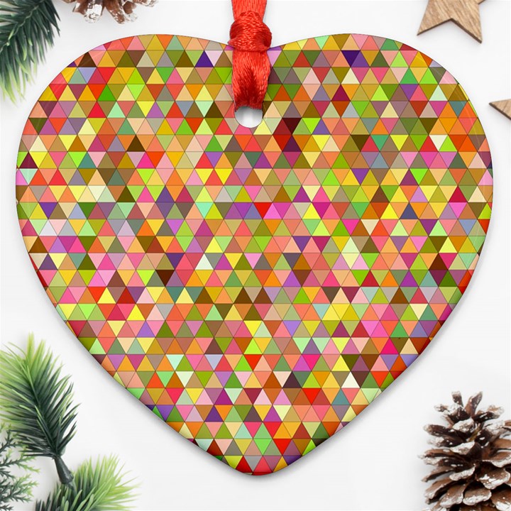 Multicolored Mixcolor Geometric Pattern Heart Ornament (Two Sides)