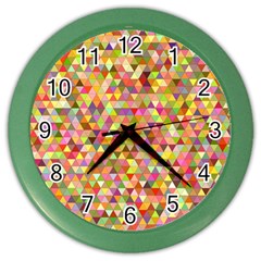 Multicolored Mixcolor Geometric Pattern Color Wall Clocks by paulaoliveiradesign