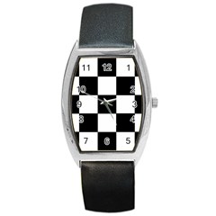 Grid Domino Bank And Black Barrel Style Metal Watch by Nexatart