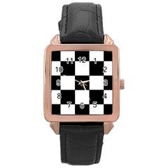 Grid Domino Bank And Black Rose Gold Leather Watch  by Nexatart