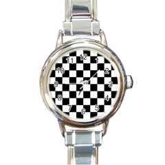 Grid Domino Bank And Black Round Italian Charm Watch by Nexatart