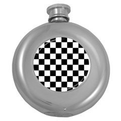 Grid Domino Bank And Black Round Hip Flask (5 Oz) by Nexatart