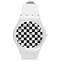 Grid Domino Bank And Black Round Plastic Sport Watch (m) by Nexatart