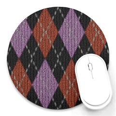 Knit Geometric Plaid Fabric Pattern Round Mousepads by paulaoliveiradesign