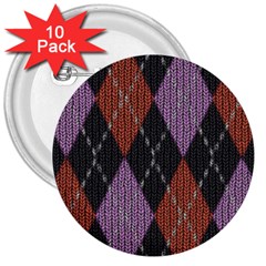 Knit Geometric Plaid Fabric Pattern 3  Buttons (10 Pack) 