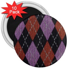 Knit Geometric Plaid Fabric Pattern 3  Magnets (10 Pack)  by paulaoliveiradesign