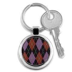 Knit Geometric Plaid Fabric Pattern Key Chains (round)  by paulaoliveiradesign