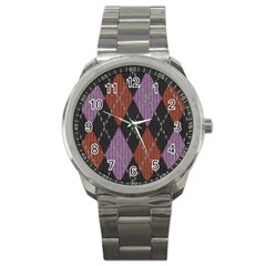 Knit Geometric Plaid Fabric Pattern Sport Metal Watch