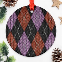 Knit Geometric Plaid Fabric Pattern Round Ornament (two Sides)