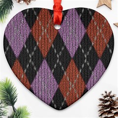 Knit Geometric Plaid Fabric Pattern Heart Ornament (two Sides)