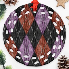 Knit Geometric Plaid Fabric Pattern Round Filigree Ornament (two Sides)