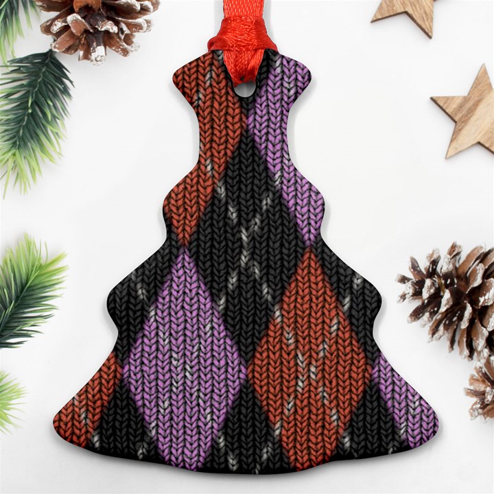 Knit Geometric Plaid Fabric Pattern Christmas Tree Ornament (Two Sides)