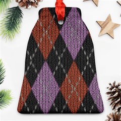 Knit Geometric Plaid Fabric Pattern Bell Ornament (two Sides)