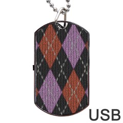 Knit Geometric Plaid Fabric Pattern Dog Tag Usb Flash (one Side) by paulaoliveiradesign