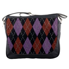 Knit Geometric Plaid Fabric Pattern Messenger Bags by paulaoliveiradesign