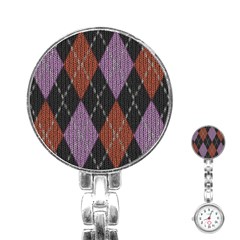 Knit Geometric Plaid Fabric Pattern Stainless Steel Nurses Watch by paulaoliveiradesign