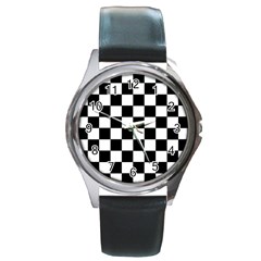 Grid Domino Bank And Black Round Metal Watch by Nexatart