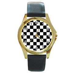 Grid Domino Bank And Black Round Gold Metal Watch by Nexatart